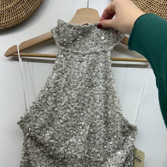 NEW Free People Silver Sequin Sequins High Neck Sparkle Turtleneck Tank Top XS - Picture 4 of 8